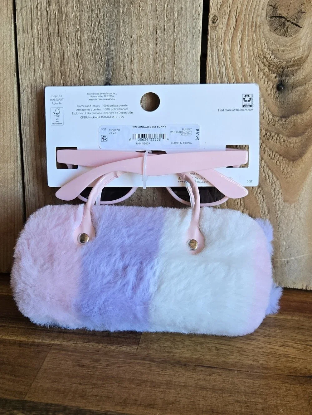 Wonder Nation Kids Bunny Sunglasses & Plush Carrying Case Set Pastel Pink Purple